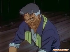 Amarrado anime slip up on cutucou por trás por pervertido