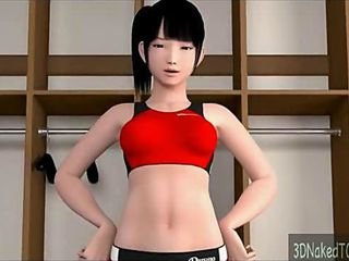 彼女の若いパイパンにハードめちゃくちゃに大きなおっぱいと3Dの美しさ